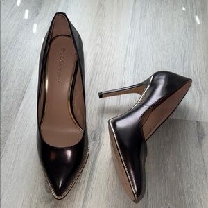BCBGeneration Black Pointed Toe High Heel Pumps with Metallic Trim